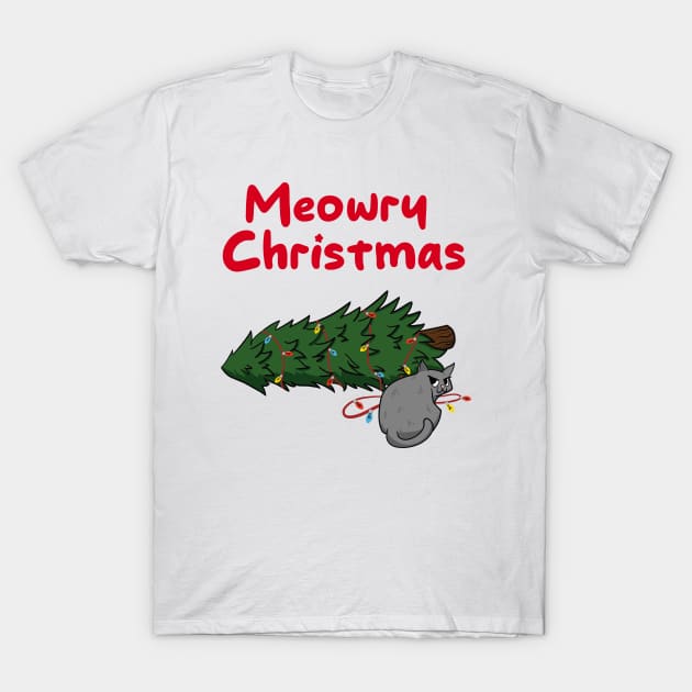 Merry Christmas Tree Cat T-Shirt by Lucky Yucca